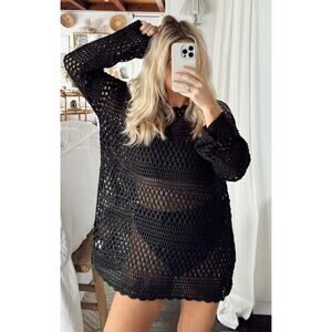 Show Me Your Mumu Paula Pullover Swim Coverup Black Crochet S